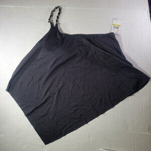 Michael Kors Womens Black Asymmetric Chain Strap Tankini Swim Top Size M